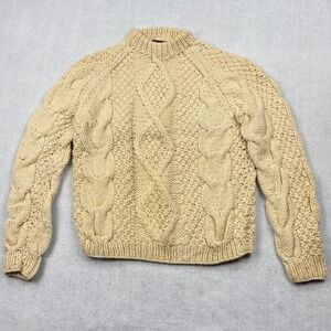 Vintage Kaufmanns Hand Knit Wool Sweater Medium Cream Cable Fisherman Italy